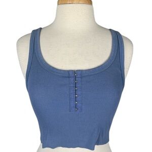 Aerie Ribbed Cropped Tank Top Womens Medium Clip Front Blue Stretchy Spring
